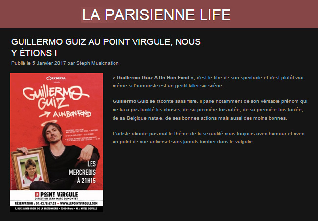 Photo d'article de Guillermo Guiz sur La Parisienne Life